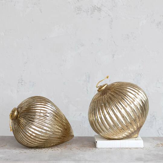 Hello Honey® 12" Gold Finish Pleated Mercury Glass Ornament